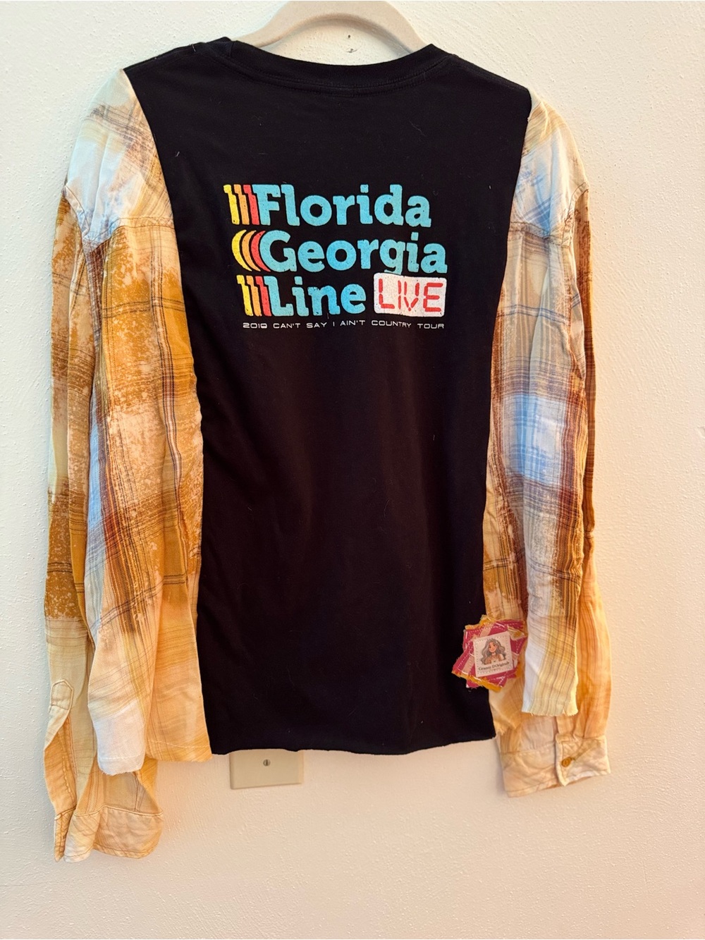 FLORIDA GEORGIA LINE Reworked Band Tee Flannel Upcycled Festival Top OOAK - Picture 9 of 10